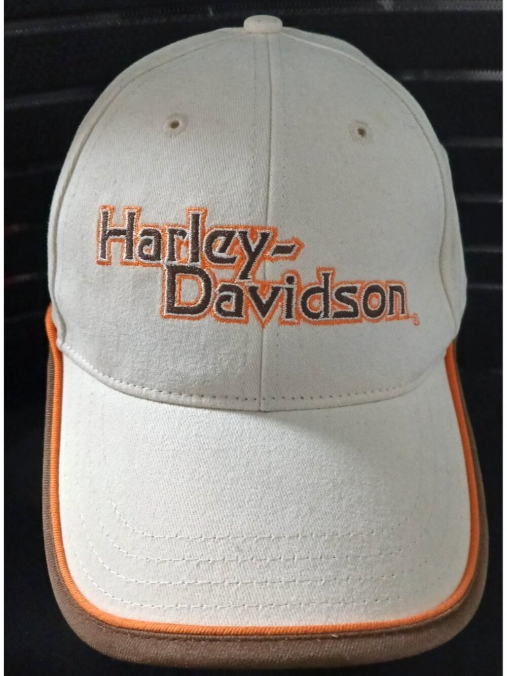 Harley-Davidson Trucker Hat Cream Orange Adjustable Adult Cap 100% Cotton